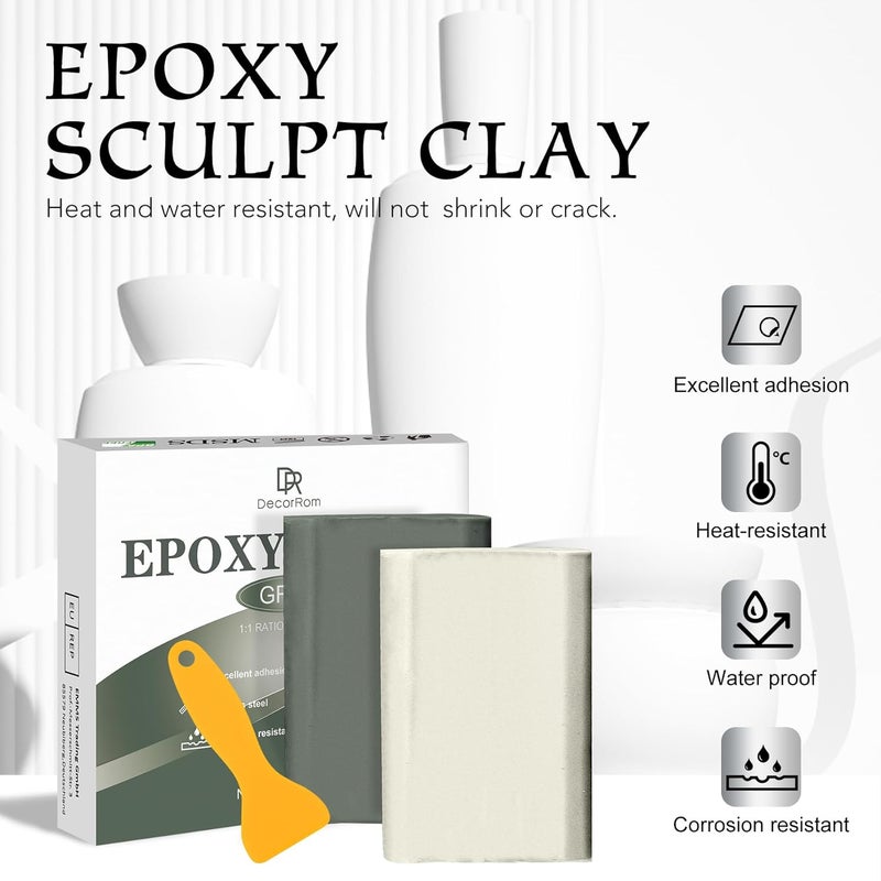 DecorRom Epoxy Putty - 8oz / 227g Pool Putty, 2 in 1 Underwater or Above Fast Repair, Fix Leaks, Cracks, Filling, Sculpting - 2 Part Epoxy Sculpt Clay for Metal, Tile, Concrete, Plastic, Ceramics (Grey) - Image 2